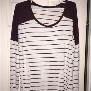Maroon and white long sleeve shirt