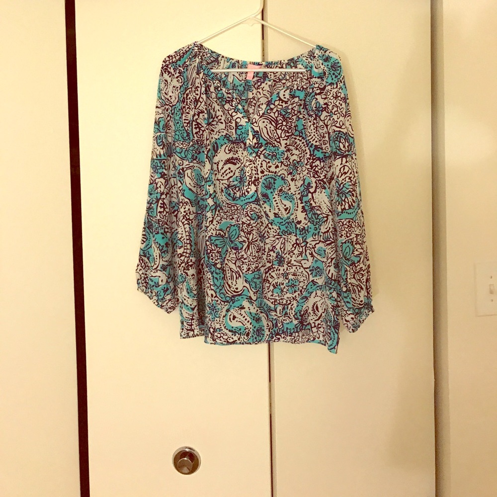 New Lilly Pulitzer Blouse L 100% silk