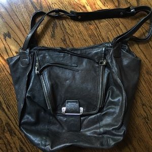 KOOBA Zoey Kangaroo Pouch Black Leather Hobo