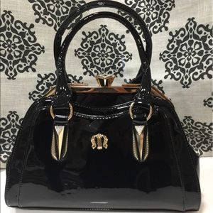 Black Patent Leather Handbag w/Rhinestones