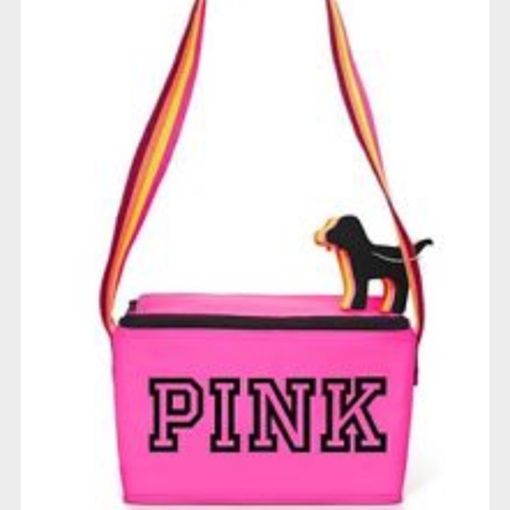 PINK cooler with dog logo keychain