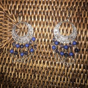 Silver and blue dangle earrings