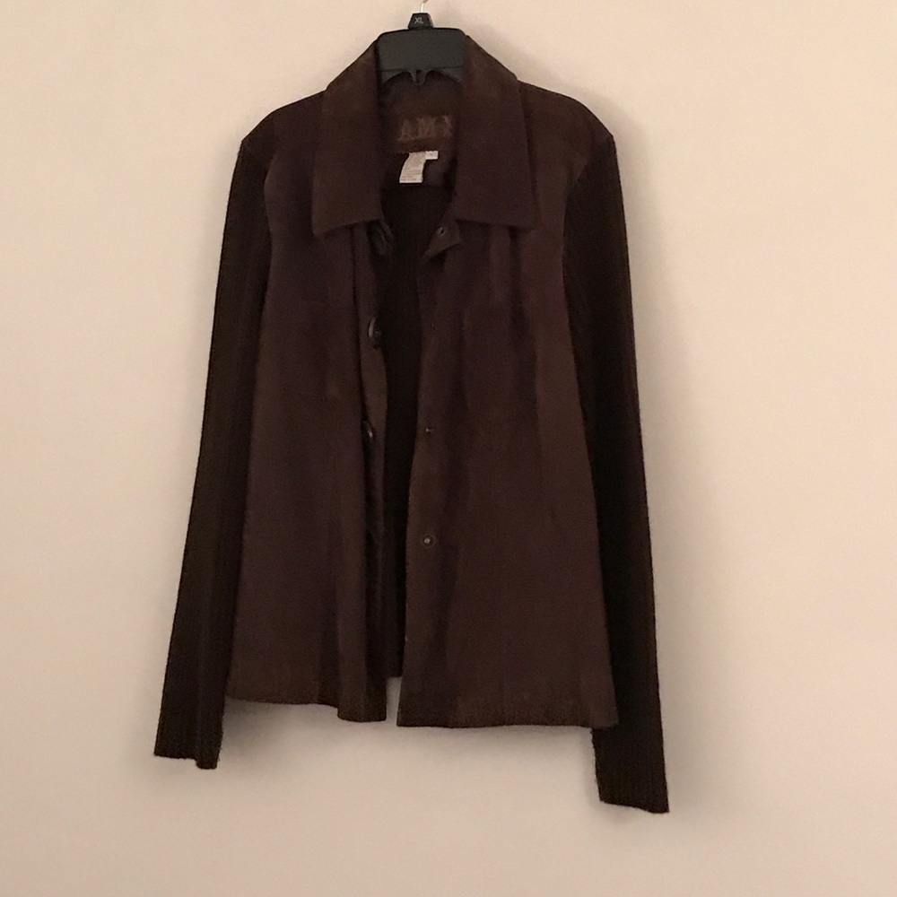 Ami brown leather sweater jacket size large