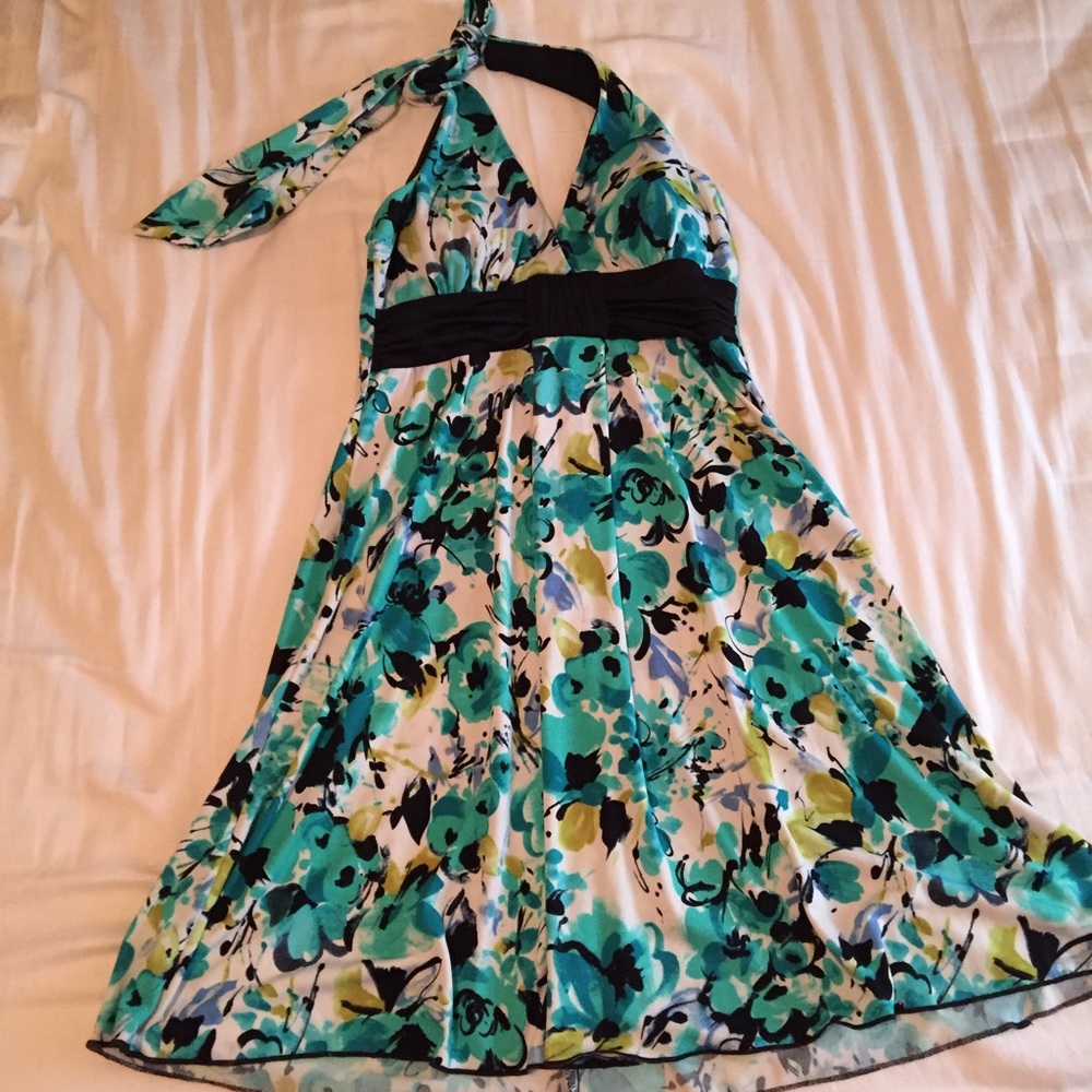 SOLD! Great Teal and Black Halter Dress