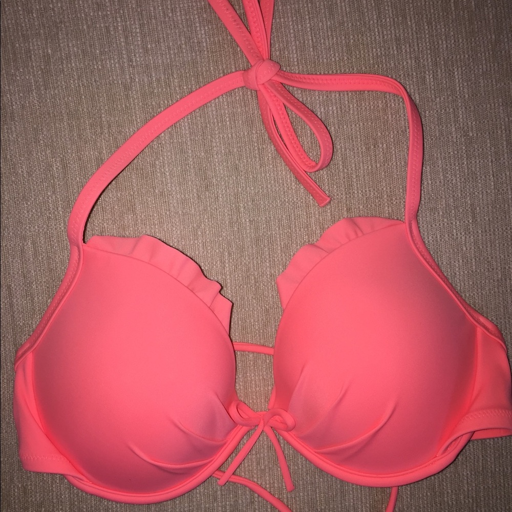 Victoria's Secret Coral Ruffle Push-up Bikini Top