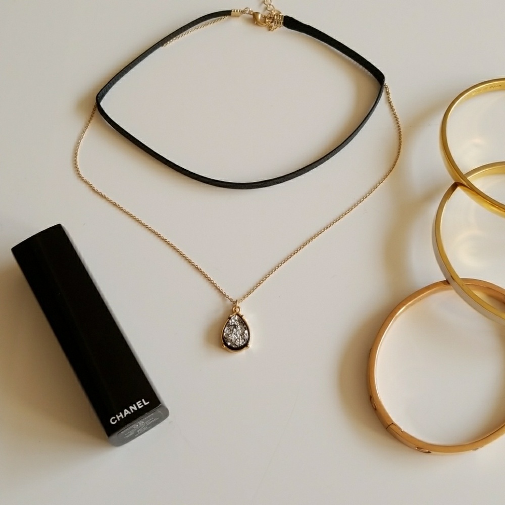 Teardrop druzy necklace with black choker