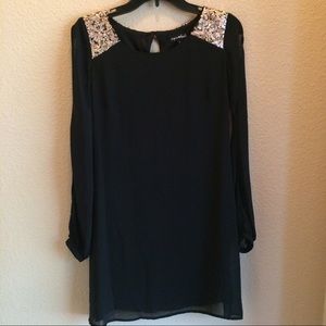 Black and Gold Sequin Long Sleeve Dress