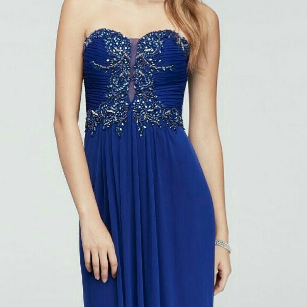 Strapless Chiffon Long Dress with Beaded Bodice