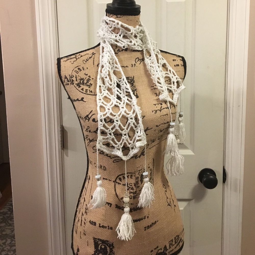Beautiful handmade crocheted white sparkle scarf