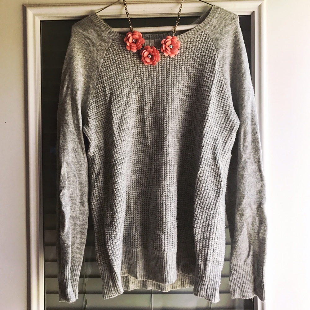 J.Crew Gray Waffle Knit Sweater, sz L