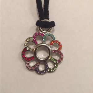 Flower charm necklace with black suede necklace