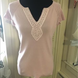 🌸EUC Joseph A. Crochet trim neckline short sleeve