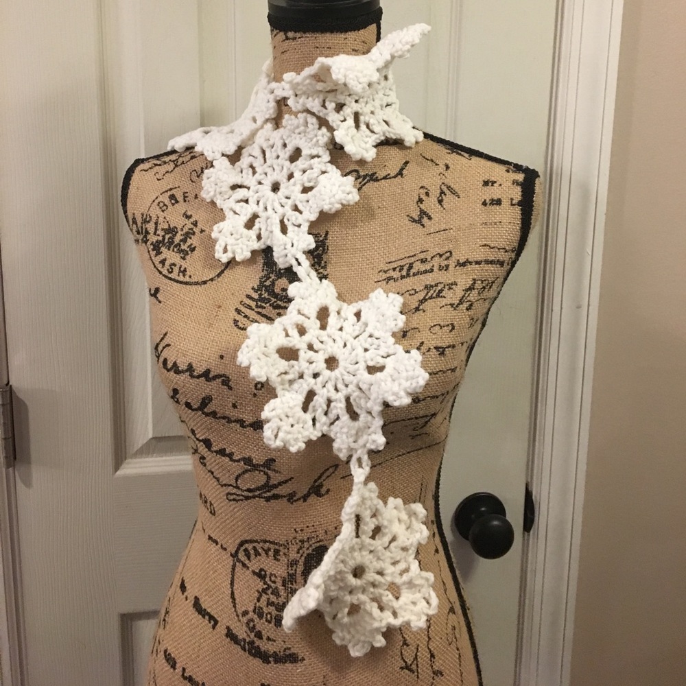Uniquely handcrafted crocheted snowflake scarf