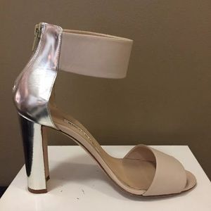 Sandales Talons épais Manolo Blahnik Dunedapla Beige Nude Argenté - Taille 37 - Neuf Sans Boîte