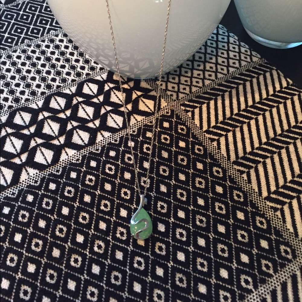 Silver Necklace with Green Stone