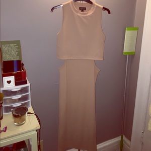 Nude sleeveless cut out midi dress
