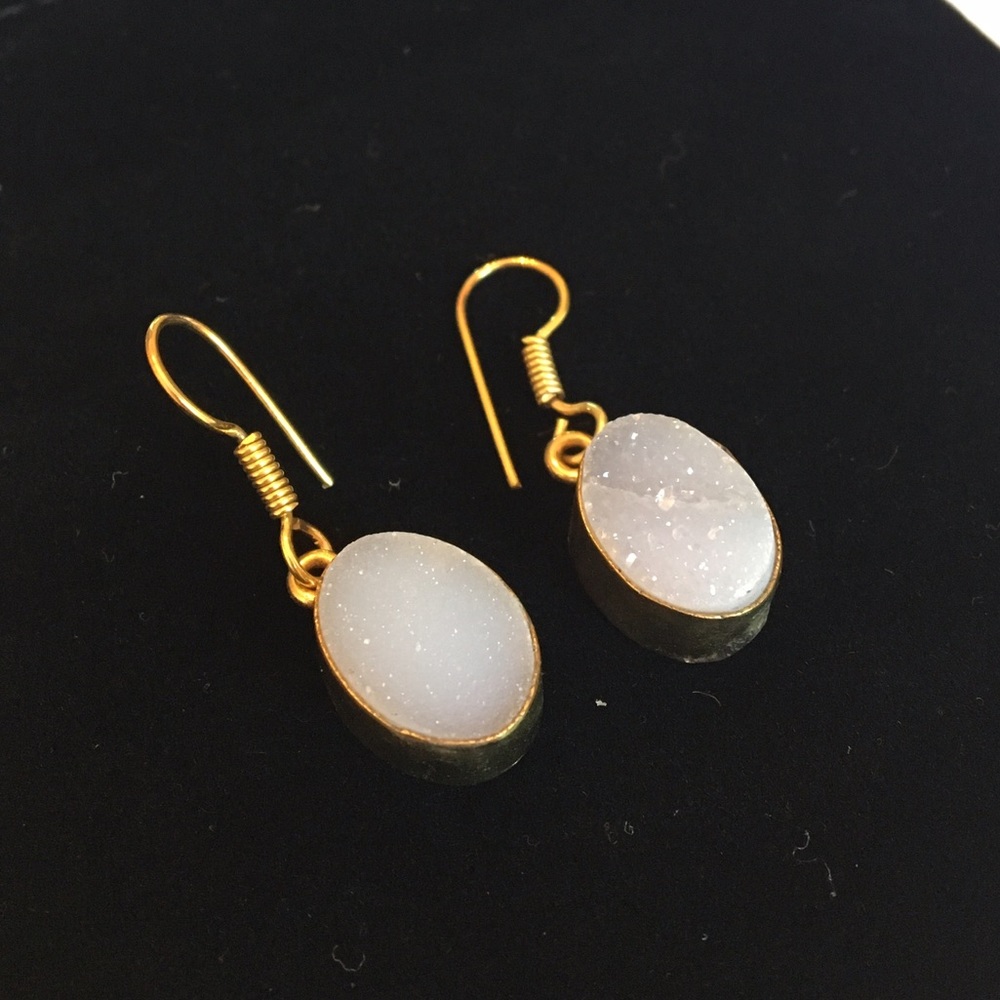 White druzy quartz earrings