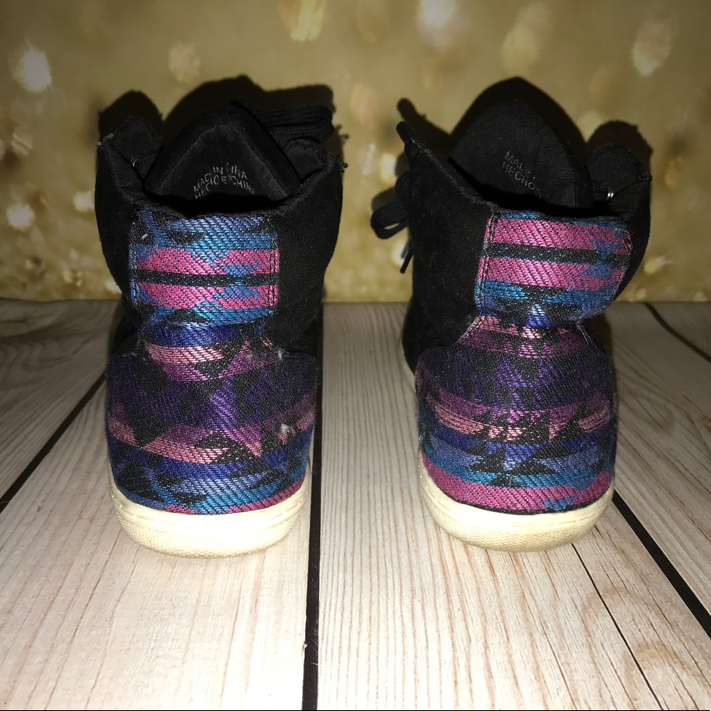 Black suede high tops with Aztec print