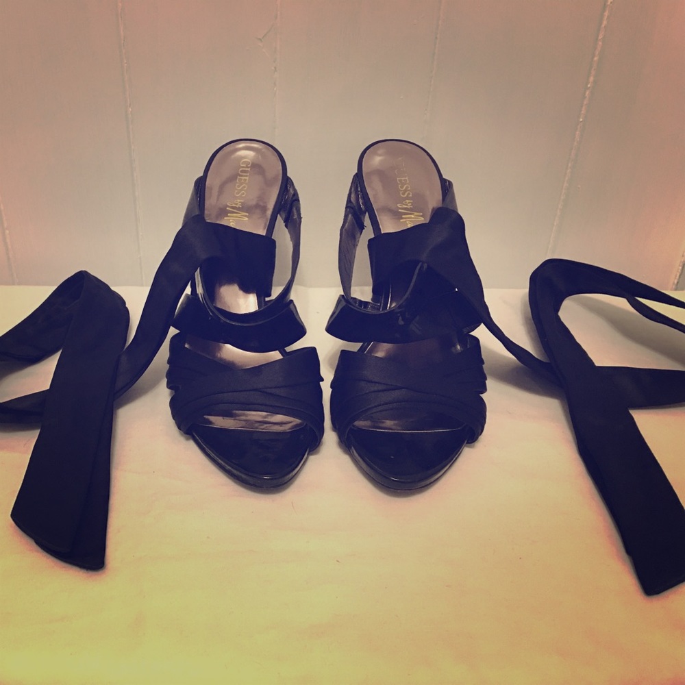 Guess by Marciano Marietta Black Ankle Wrap Heels