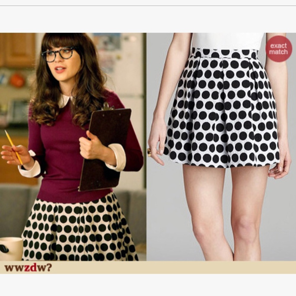White & Black Print Polka Dot A-Line Mini Skirt
