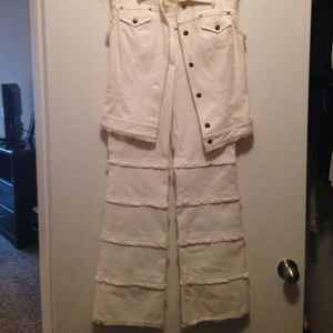 White denim 2 piece Escada Vest and pants set.