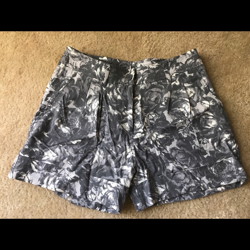 Grayscale Floral Print Shorts