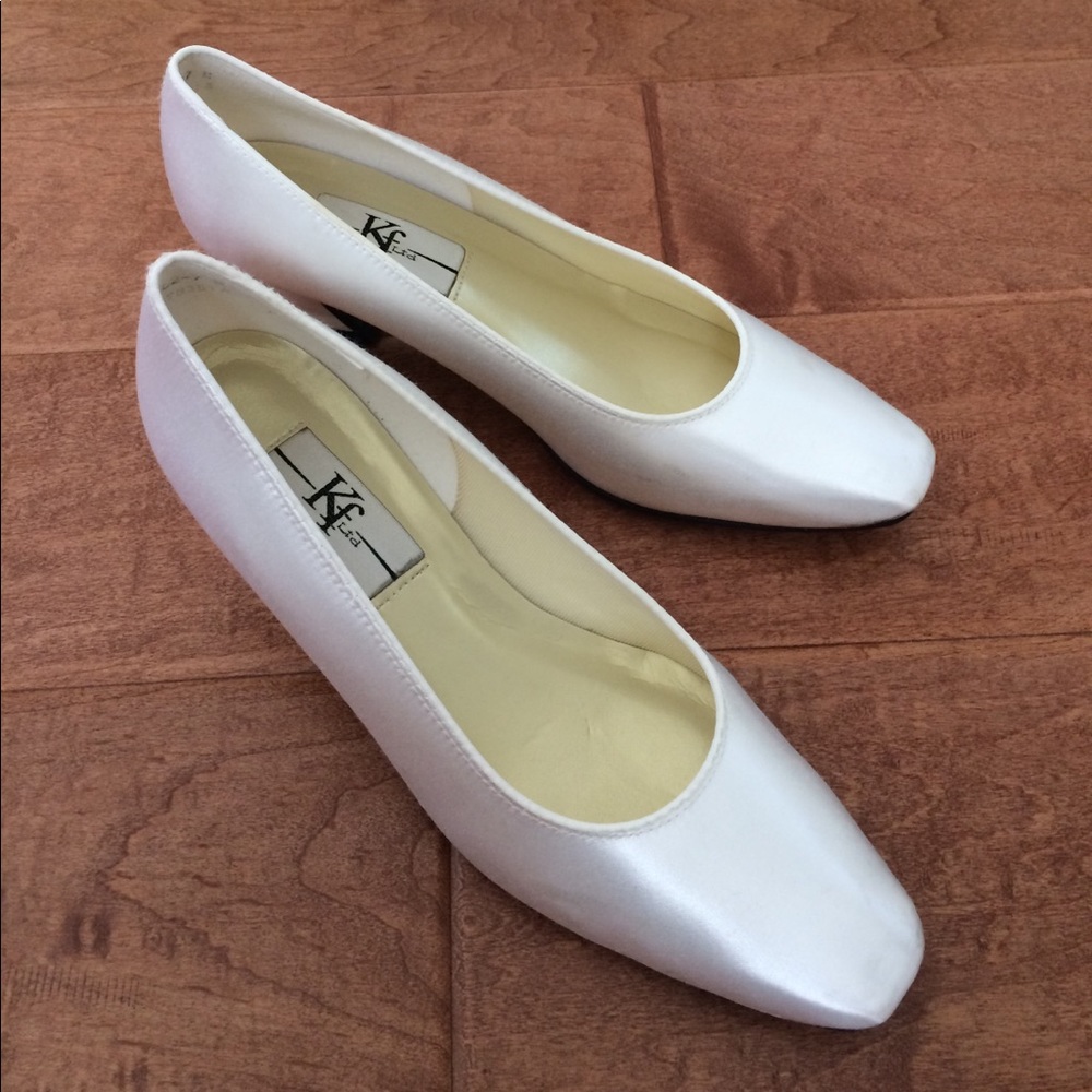 White Satin-Like Finish Modest Heels