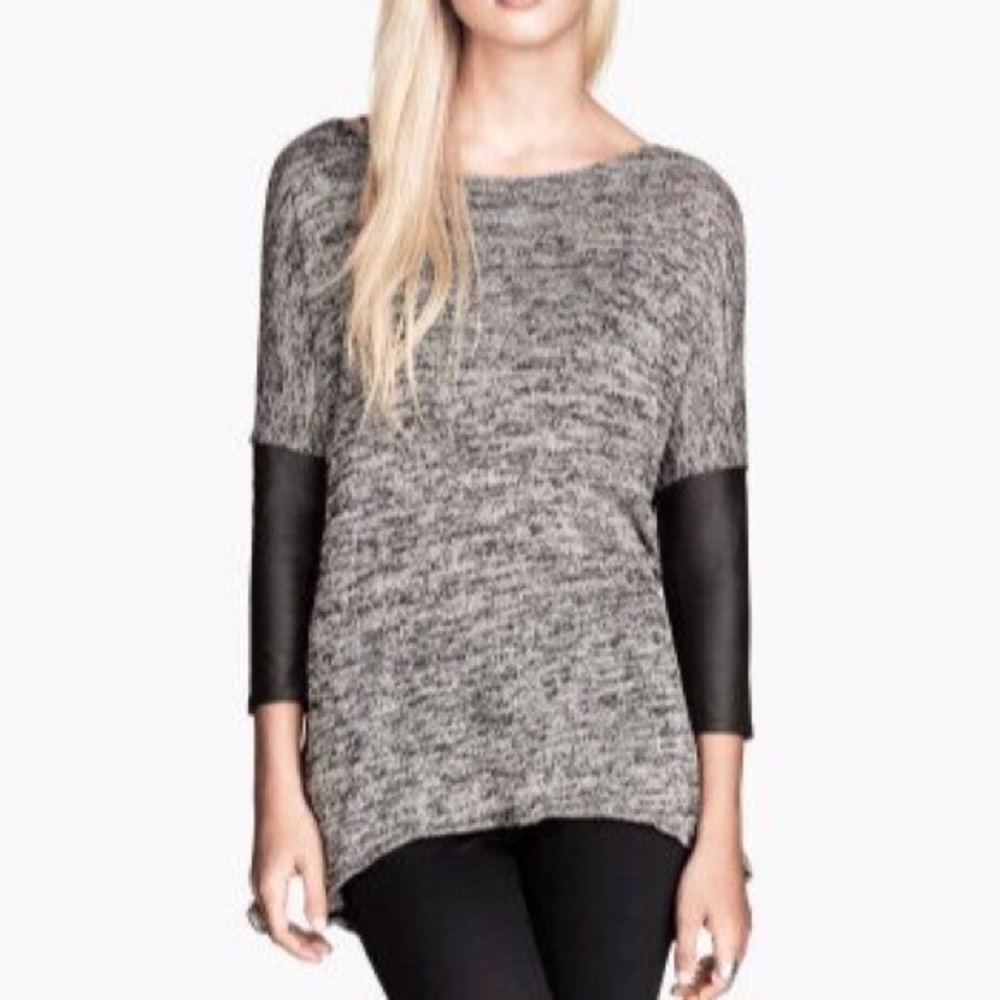 🐾 H&M DIVIDED Shirt w faux leather sleeves black