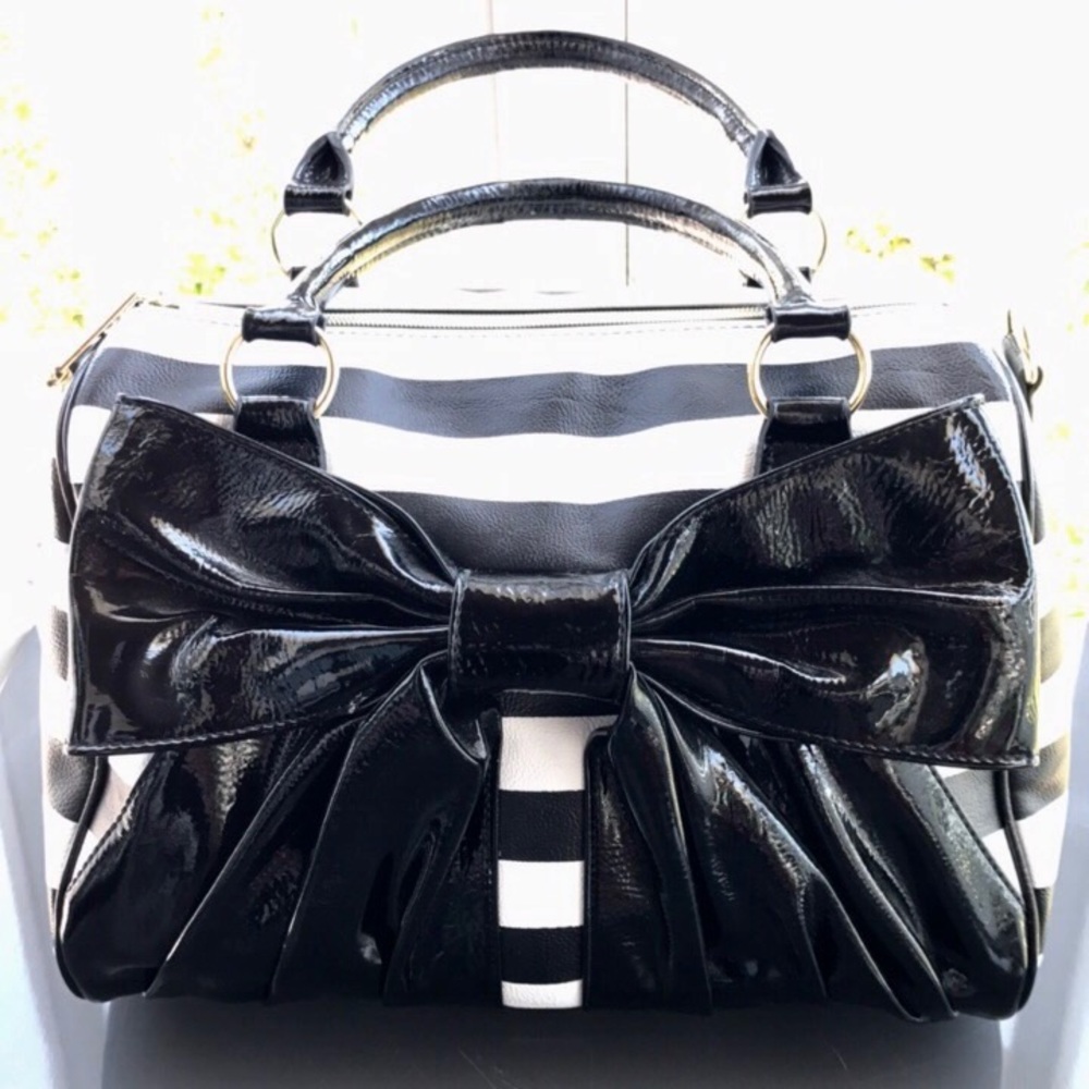 Black & White Striped BJ Purse w/ Black Bow