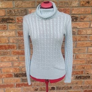 New York & Co Blue Turtleneck Crochet Sweater