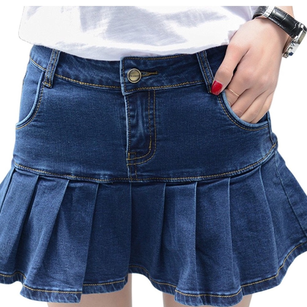 Women's stretch jean skirt with shirts underneath