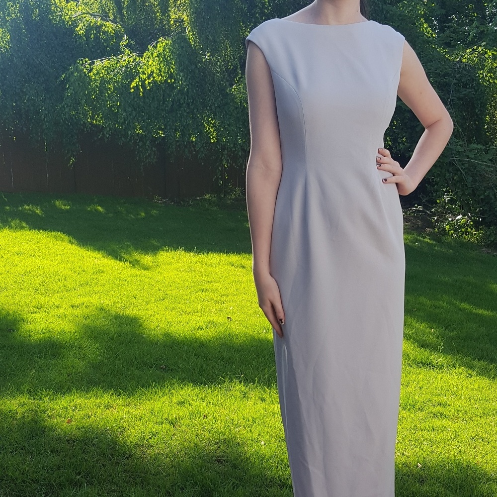 Lavender grey formal dress with pink lining