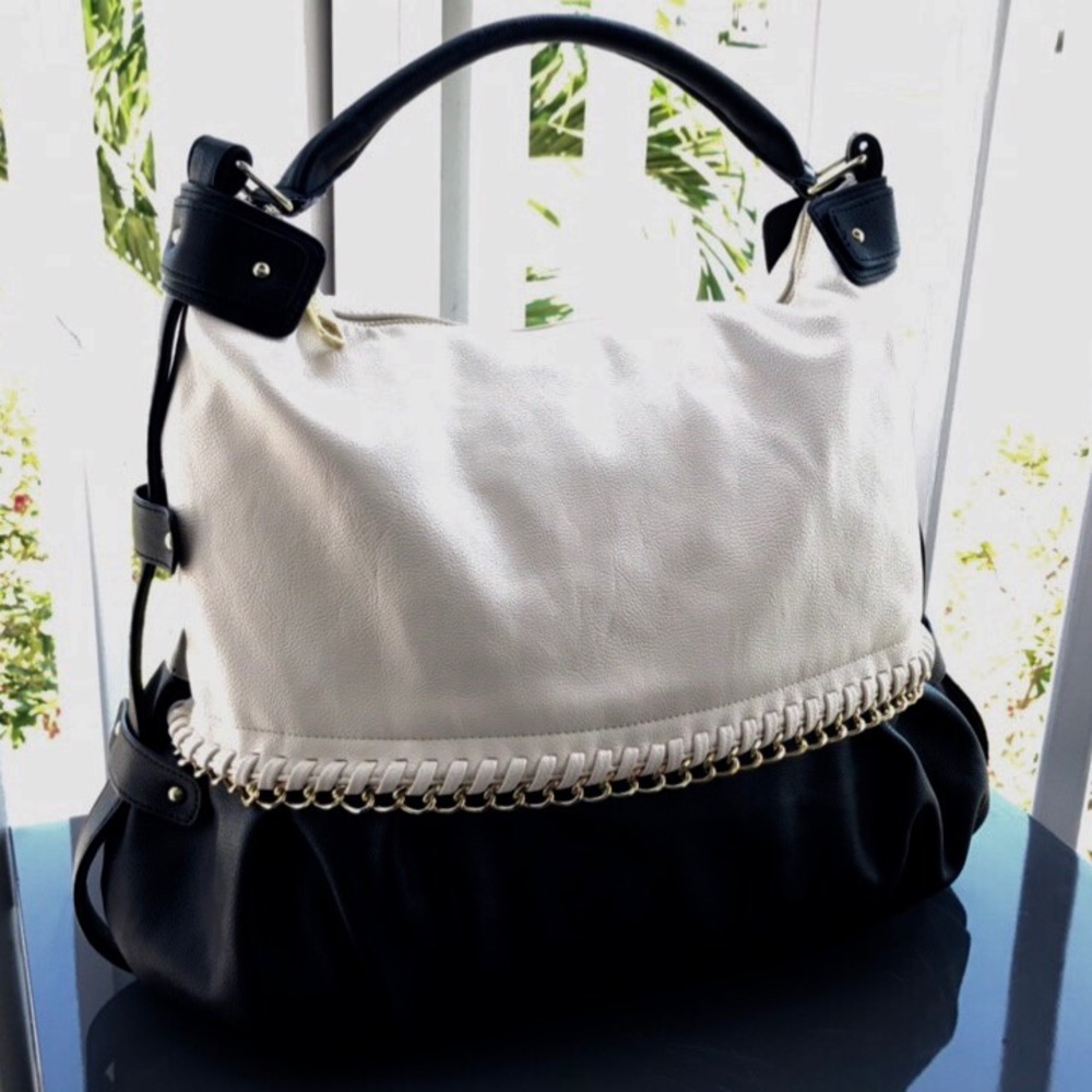 Steve Madden Ivory & Black Large Hobo Bag