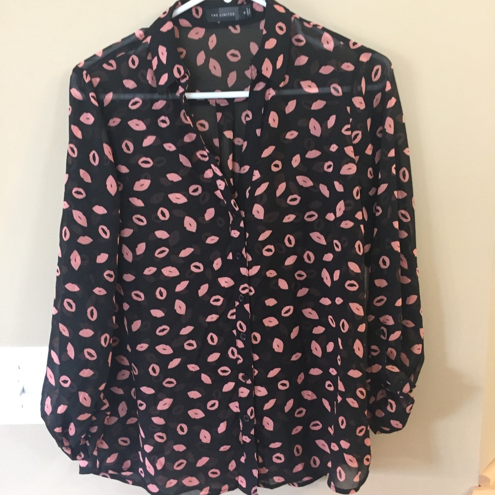 The Limited silky button down top with lip print!