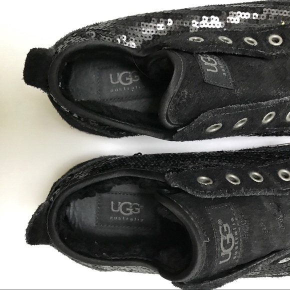 UGG Laela Black Suede Sequin Shearling Sneakers - Picture 5 of 8