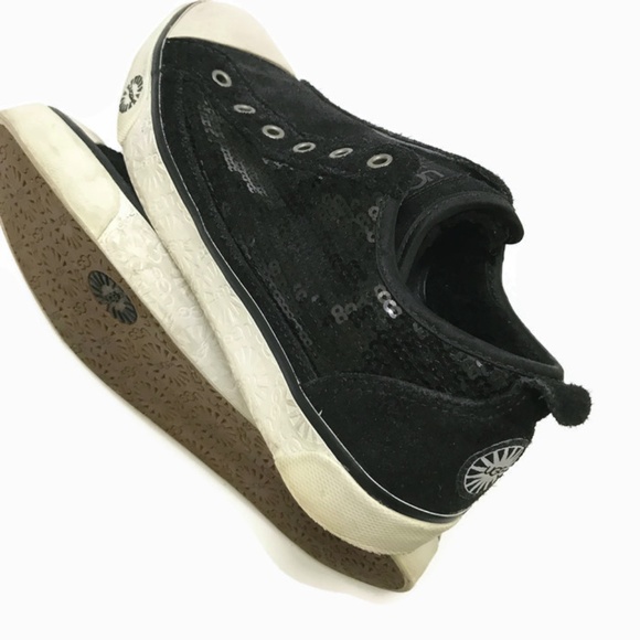UGG Laela Black Suede Sequin Shearling Sneakers - Picture 3 of 8