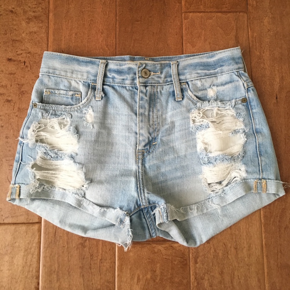 Abercrombie High Waisted Distressed Denim Shorts