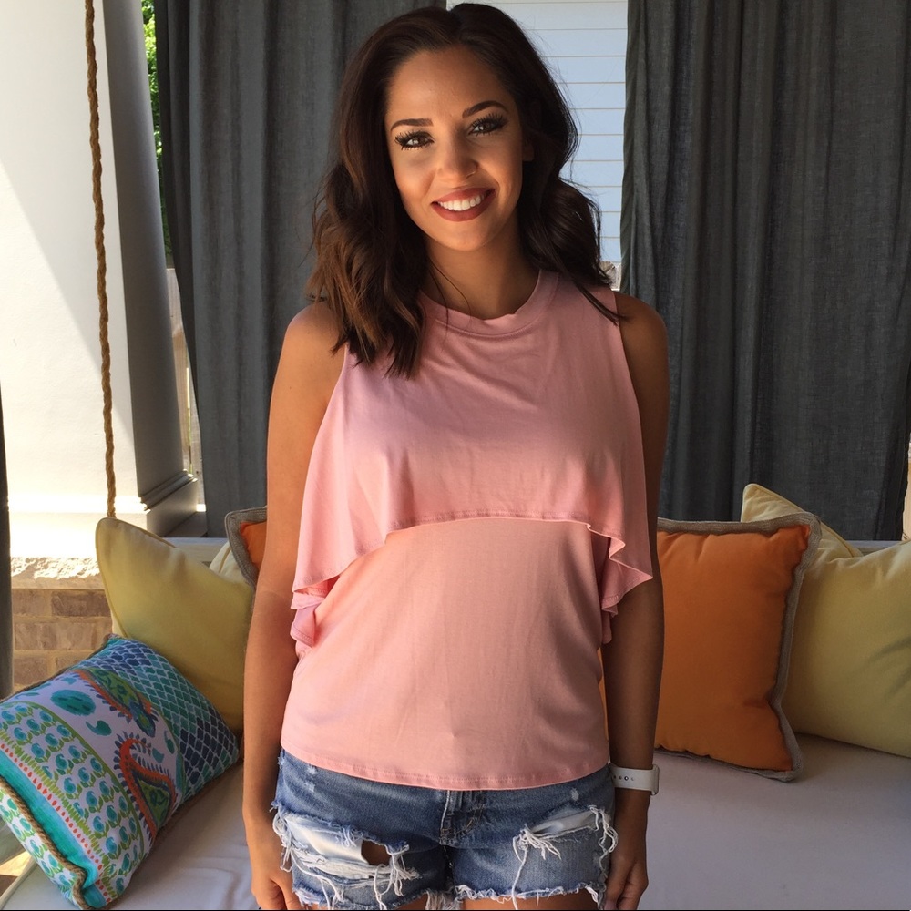 Pink ruffle tank.
