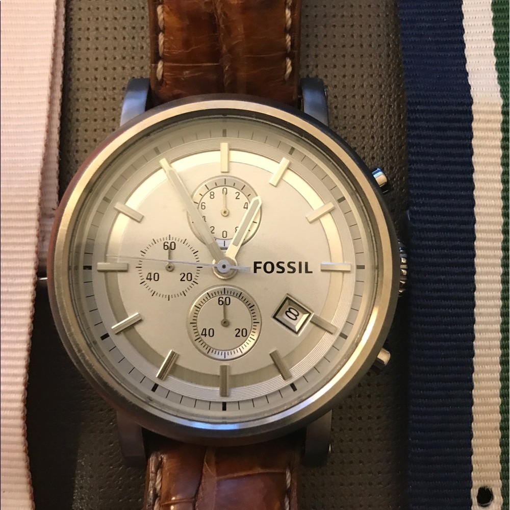 Fossil stainless watch case with 3 unique bands