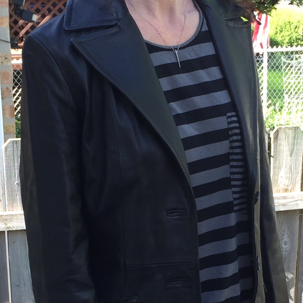 Black lambskin leather trench