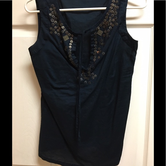 Gap navy blue beaded v-neck blouse, size xs - Picture 1 of 4