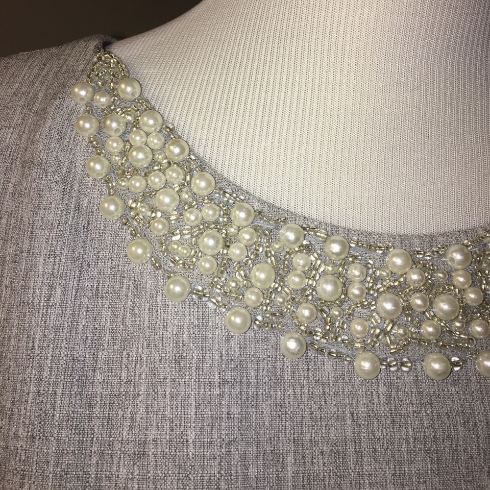 NWOT Connected Petite lt grey dress w pearl neck - Picture 4 of 8
