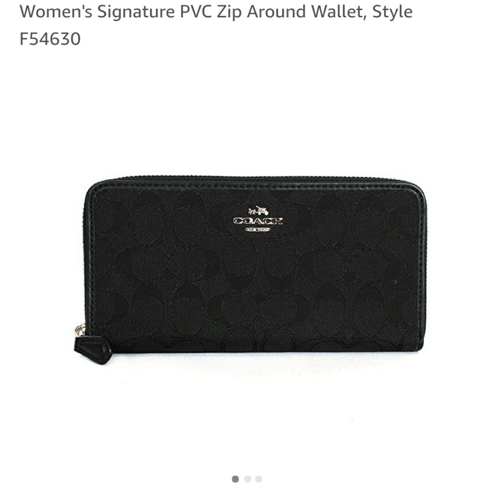Coach Blk Accordion Zip Wallet Outline Signature