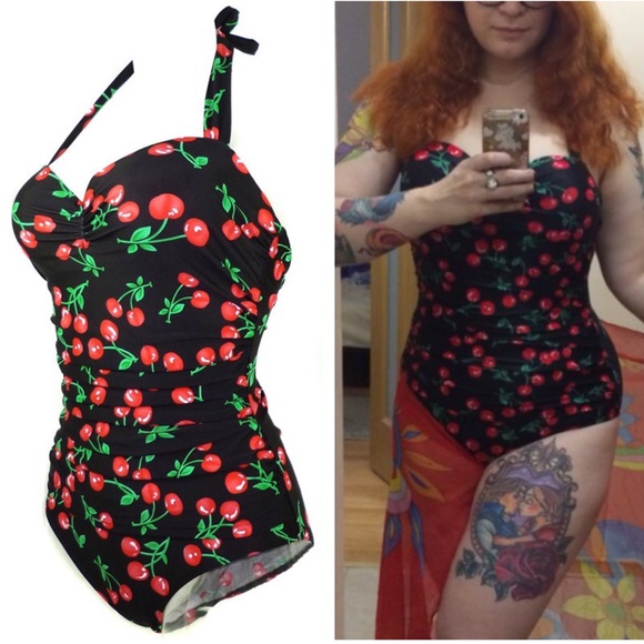 Cherry Pinup Vintage Retro One Piece Swimsuit - Picture 4 of 8