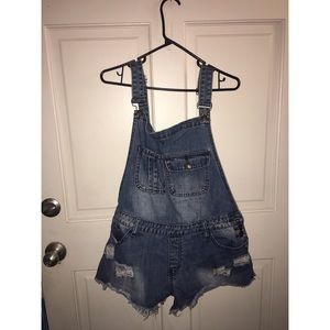 Distressed Denim short overalls