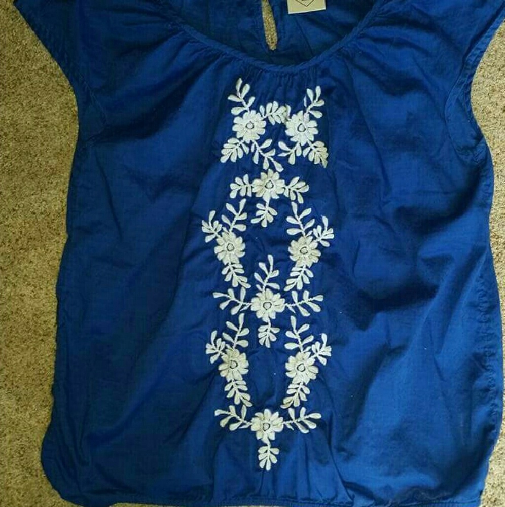 St John's Bay blue top with embroidery a