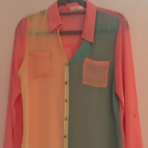 Tri-color pastel sheer button down