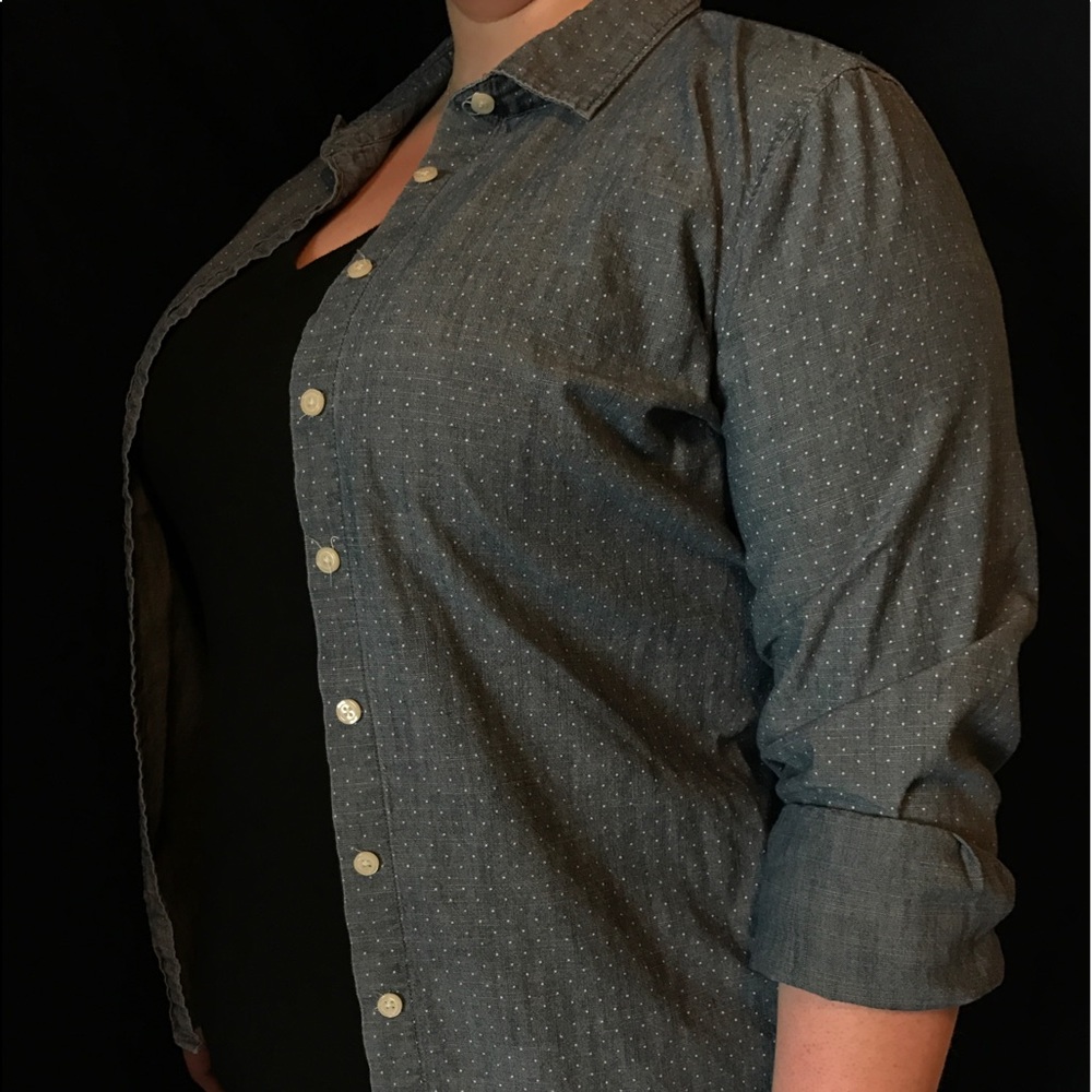 Button up chambray with subtle polka dots