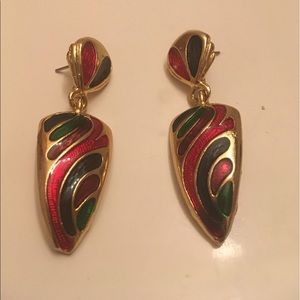 Vintage Gold and Enamel Colorful Earrings