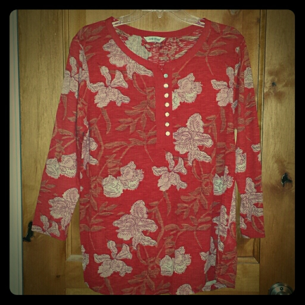 Lucky Brand Red & White Floral Top